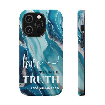 Love Rejoices - Magnetic Tough iPhone Case - Bible Verse (Blue Marble) - Sacred Stylz