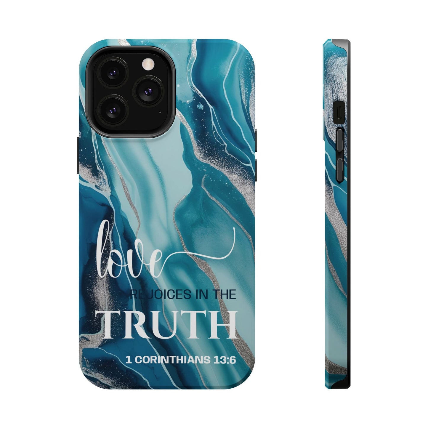 Love Rejoices - Magnetic Tough iPhone Case - Bible Verse (Blue Marble) - Sacred Stylz