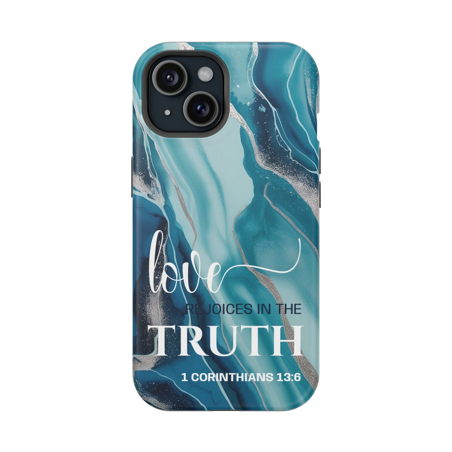 Love Rejoices - Magnetic Tough iPhone Case - Bible Verse (Blue Marble) - Sacred Stylz