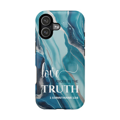 Love Rejoices - Magnetic Tough iPhone Case - Bible Verse (Blue Marble) - Sacred Stylz