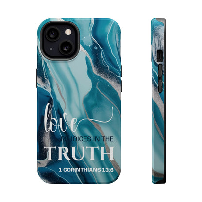 Love Rejoices - Magnetic Tough iPhone Case - Bible Verse (Blue Marble) - Sacred Stylz