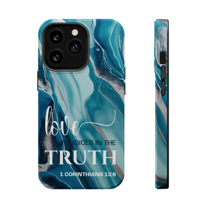 Love Rejoices - Magnetic Tough iPhone Case - Bible Verse (Blue Marble) - Sacred Stylz