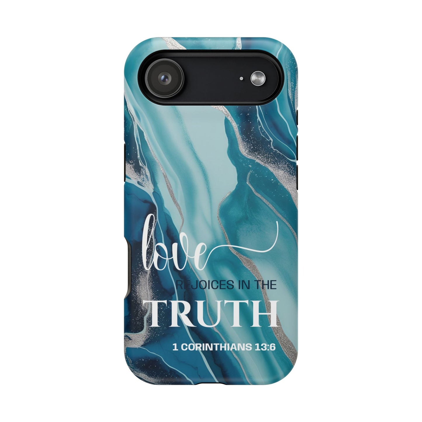 Love Rejoices - Magnetic Tough iPhone Case - Bible Verse (Blue Marble) - Sacred Stylz