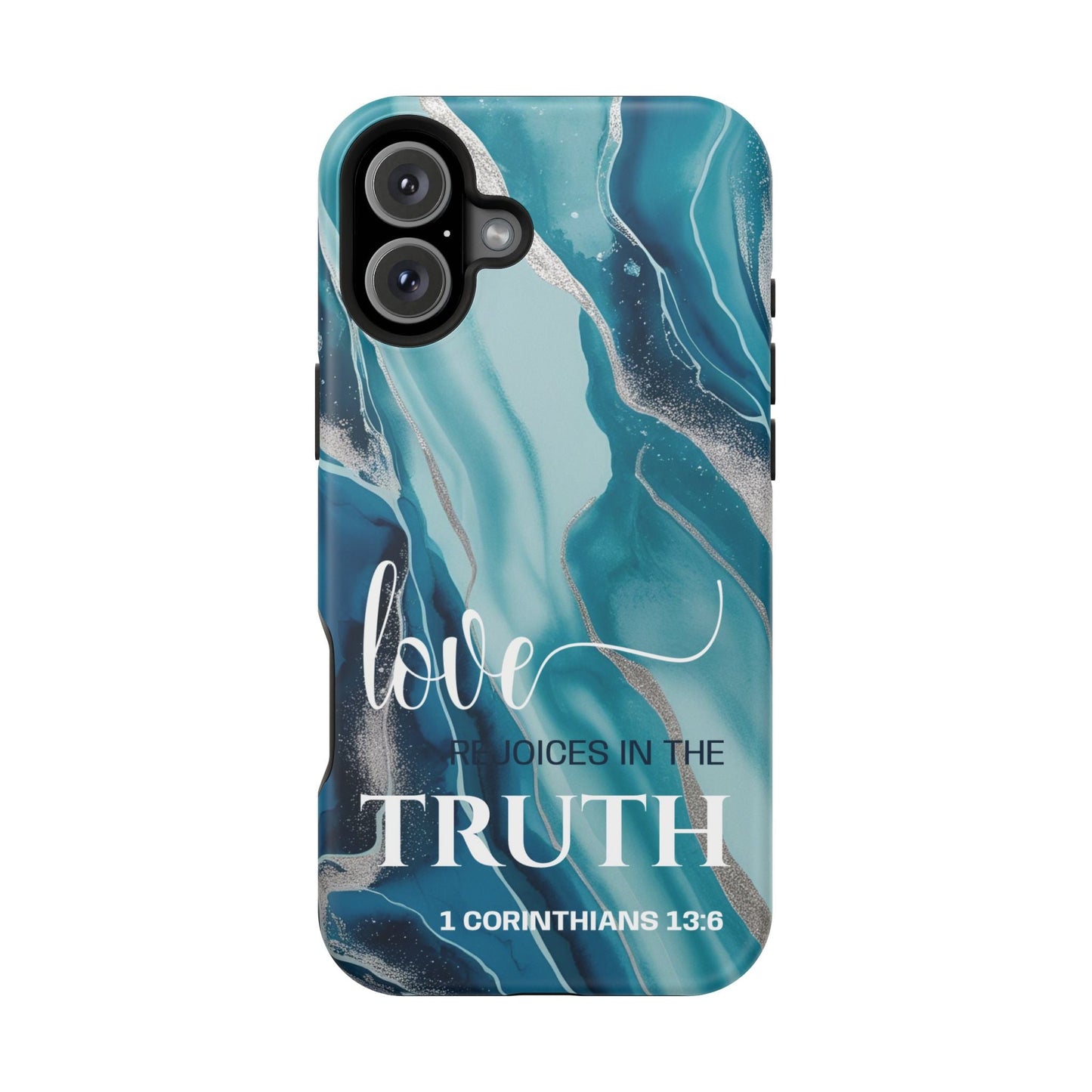 Love Rejoices - Magnetic Tough iPhone Case - Bible Verse (Blue Marble) - Sacred Stylz