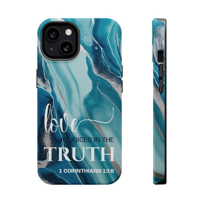 Love Rejoices - Magnetic Tough iPhone Case - Bible Verse (Blue Marble) - Sacred Stylz