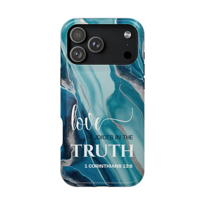 Love Rejoices - Magnetic Tough iPhone Case - Bible Verse (Blue Marble) - Sacred Stylz