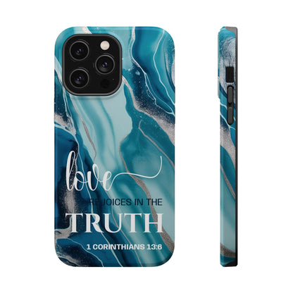 Love Rejoices - Magnetic Tough iPhone Case - Bible Verse (Blue Marble) - Sacred Stylz
