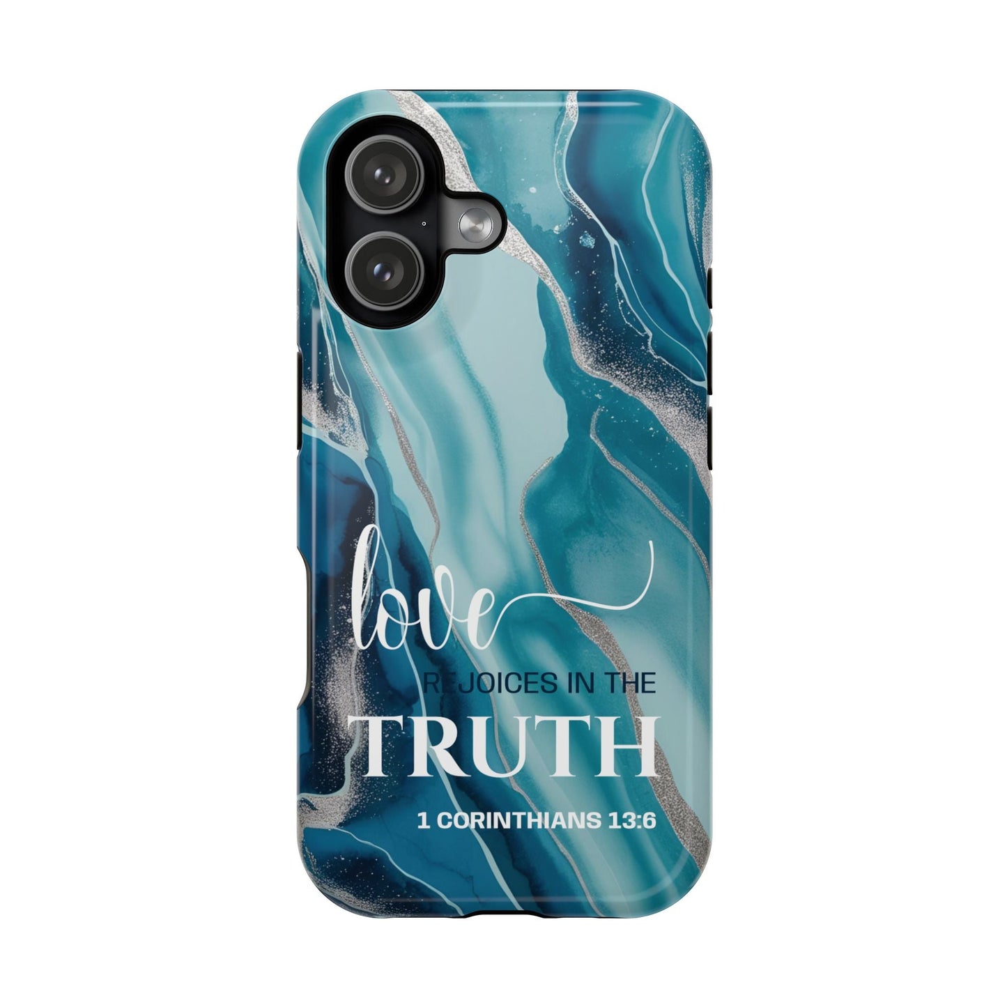 Love Rejoices - Magnetic Tough iPhone Case - Bible Verse (Blue Marble) - Sacred Stylz