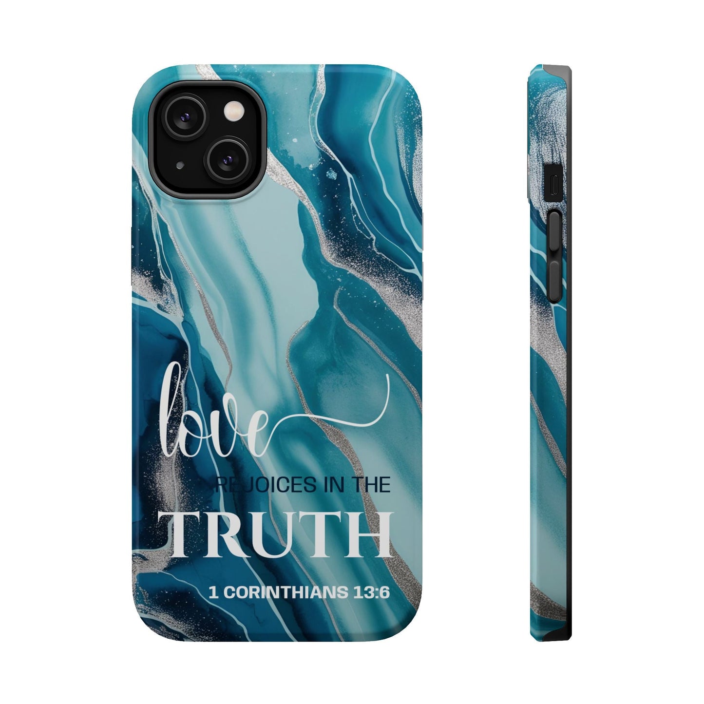 Love Rejoices - Magnetic Tough iPhone Case - Bible Verse (Blue Marble) - Sacred Stylz