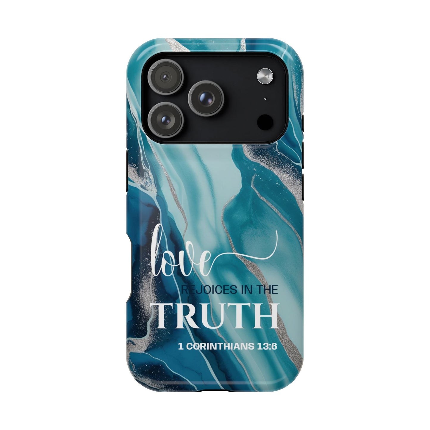 Love Rejoices - Magnetic Tough iPhone Case - Bible Verse (Blue Marble) - Sacred Stylz