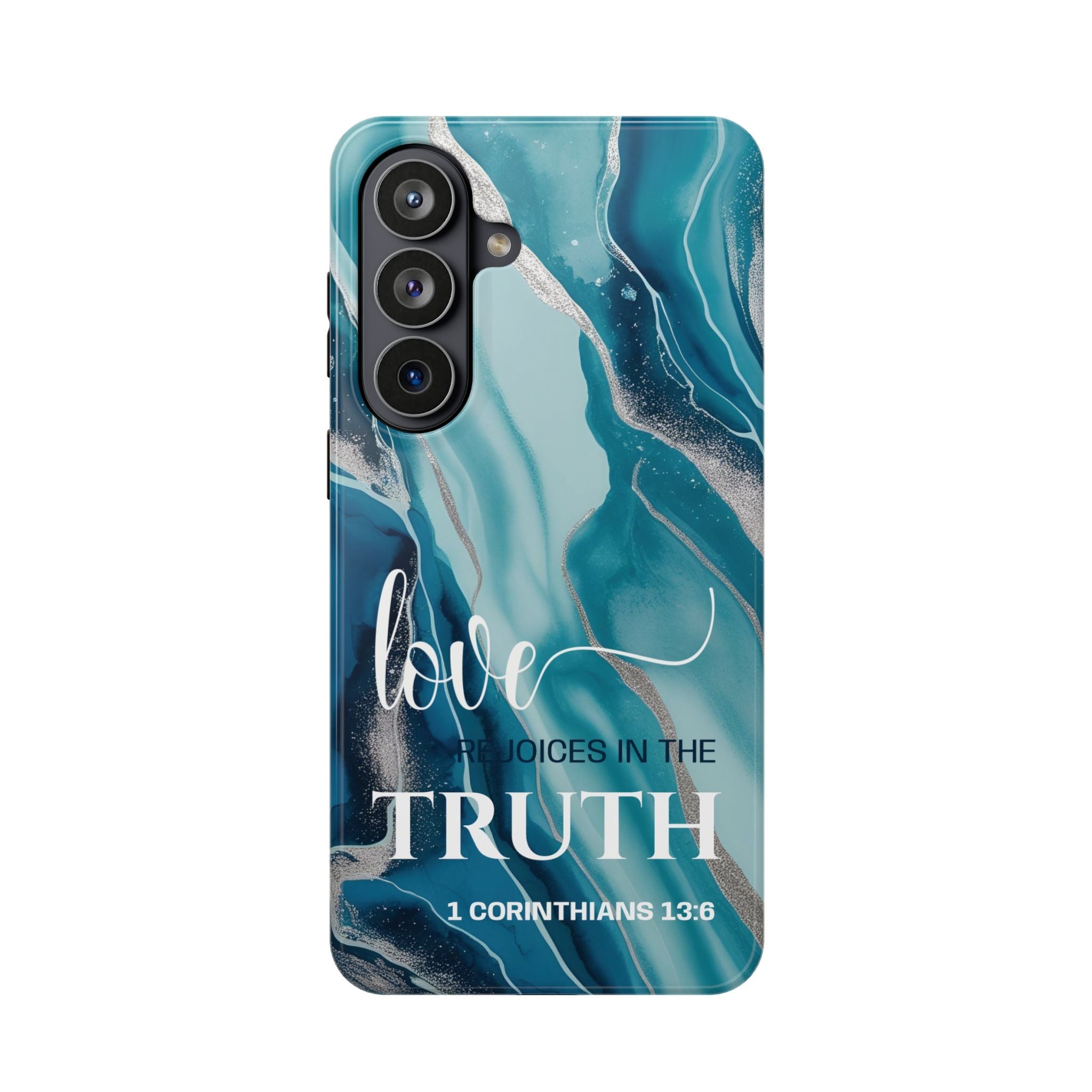 Love Rejoices - Magnetic Tough Phone Case - Bible Verse (Blue Marble) - (Fits Samsung & Apple) - Sacred Stylz