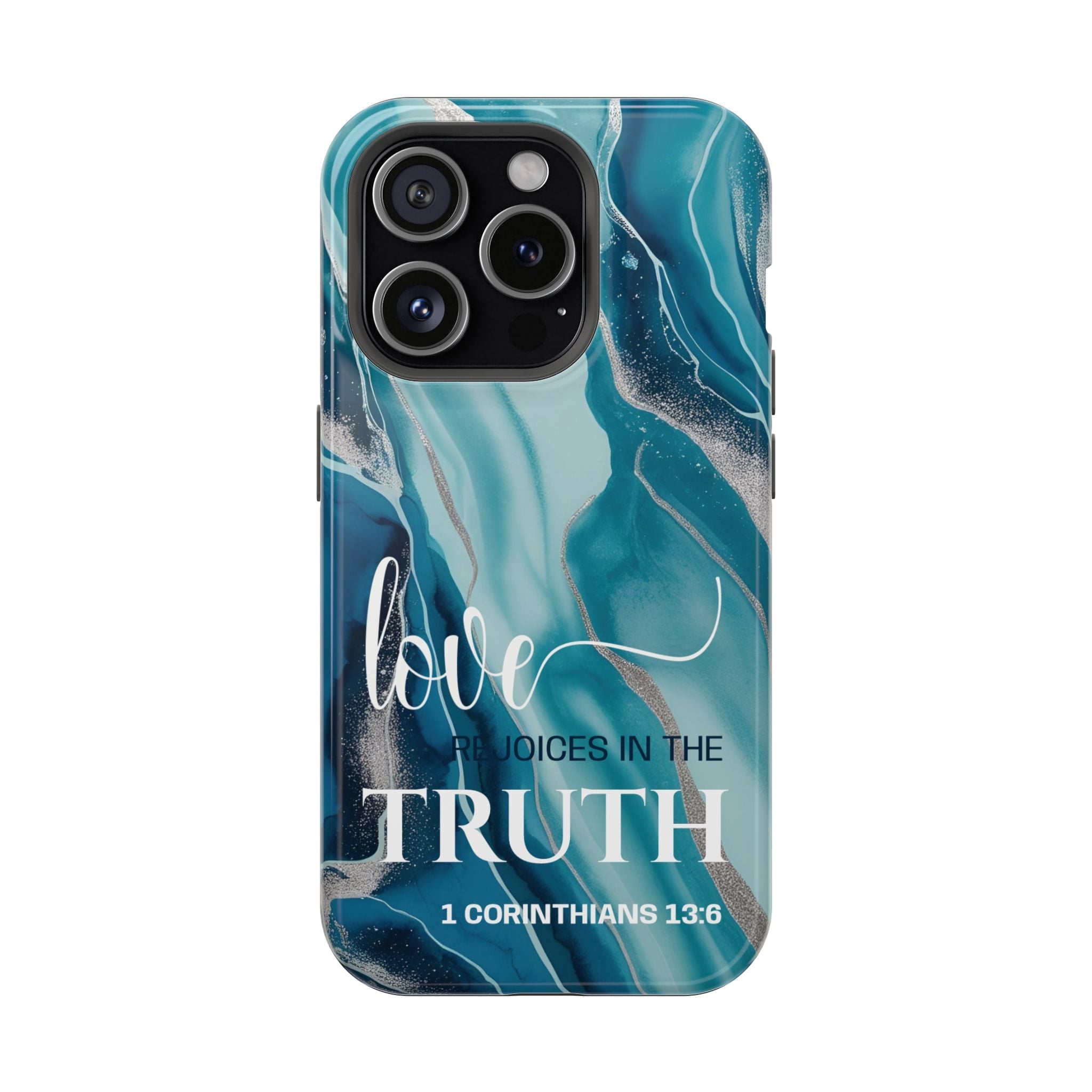 Love Rejoices - Magnetic Tough Phone Case - Bible Verse (Blue Marble) - (Fits Samsung & Apple) - Sacred Stylz