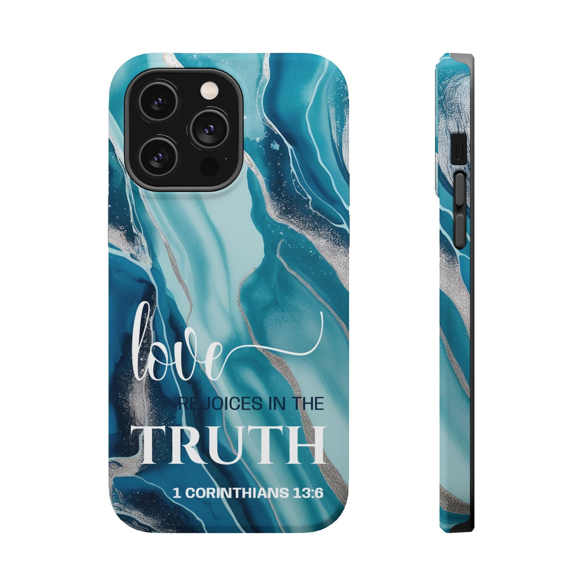 Love Rejoices - Magnetic Tough Phone Case - Bible Verse (Blue Marble) - (Fits Samsung & Apple) - Sacred Stylz