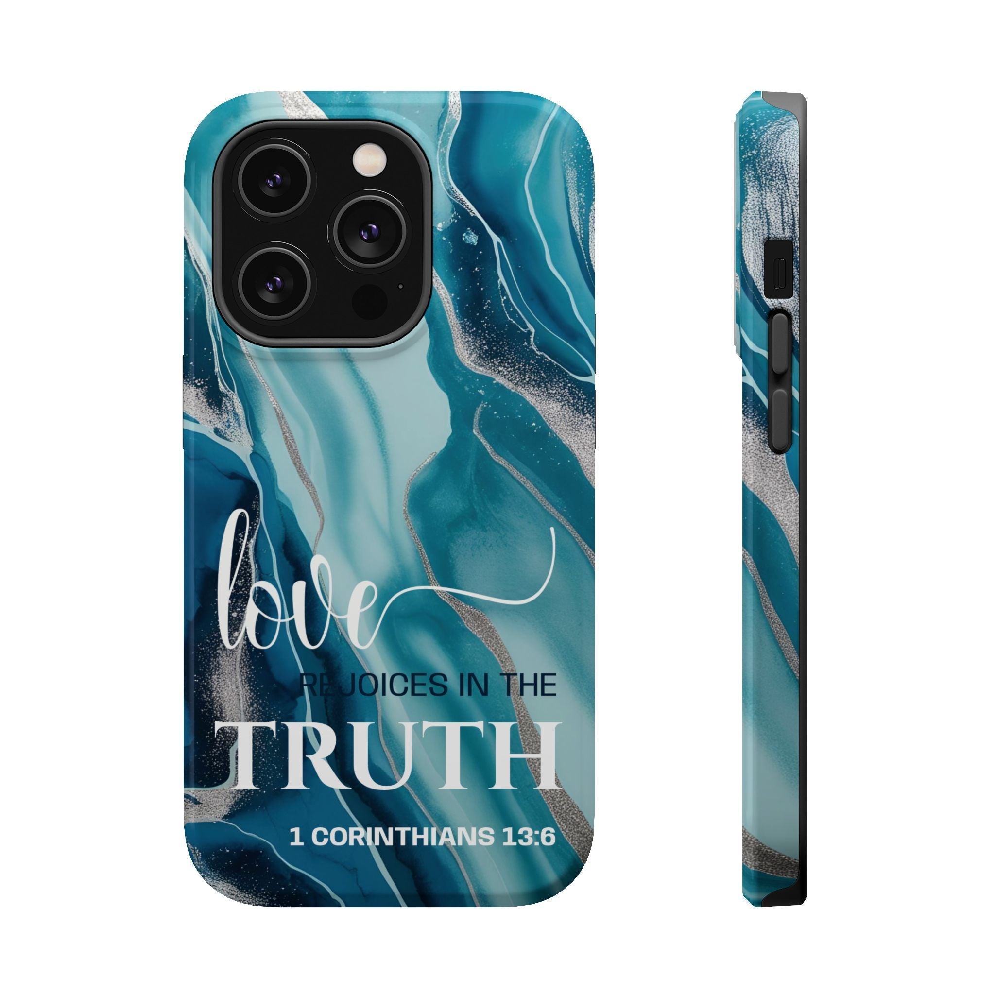 Love Rejoices - Magnetic Tough Phone Case - Bible Verse (Blue Marble) - (Fits Samsung & Apple) - Sacred Stylz