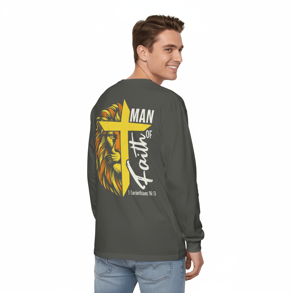 Man of Faith - Garment - dyed Long Sleeve T-Shirt - 2 Colors - Sacred Stylz