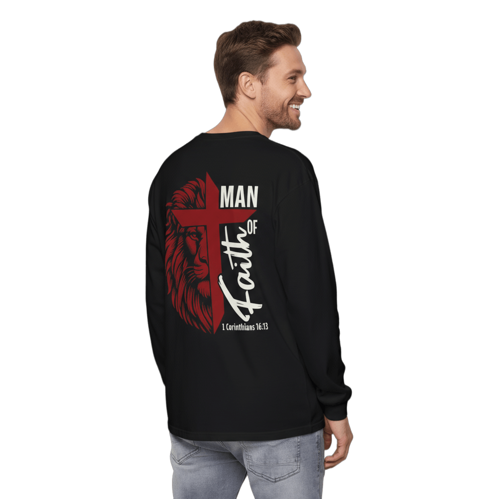 Man of Faith - Garment - dyed Long Sleeve T-Shirt - 2 Colors - Sacred Stylz