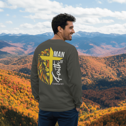 Man of Faith - Garment - dyed Long Sleeve T-Shirt - 2 Colors - Sacred Stylz