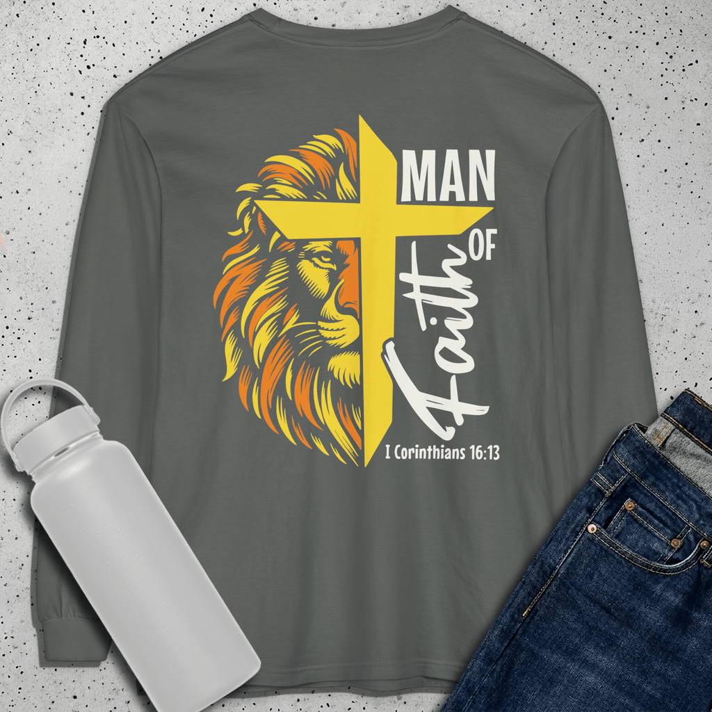 Man of Faith - Garment-dyed Long Sleeve T-Shirt - 2 Colors - Sacred Stylz