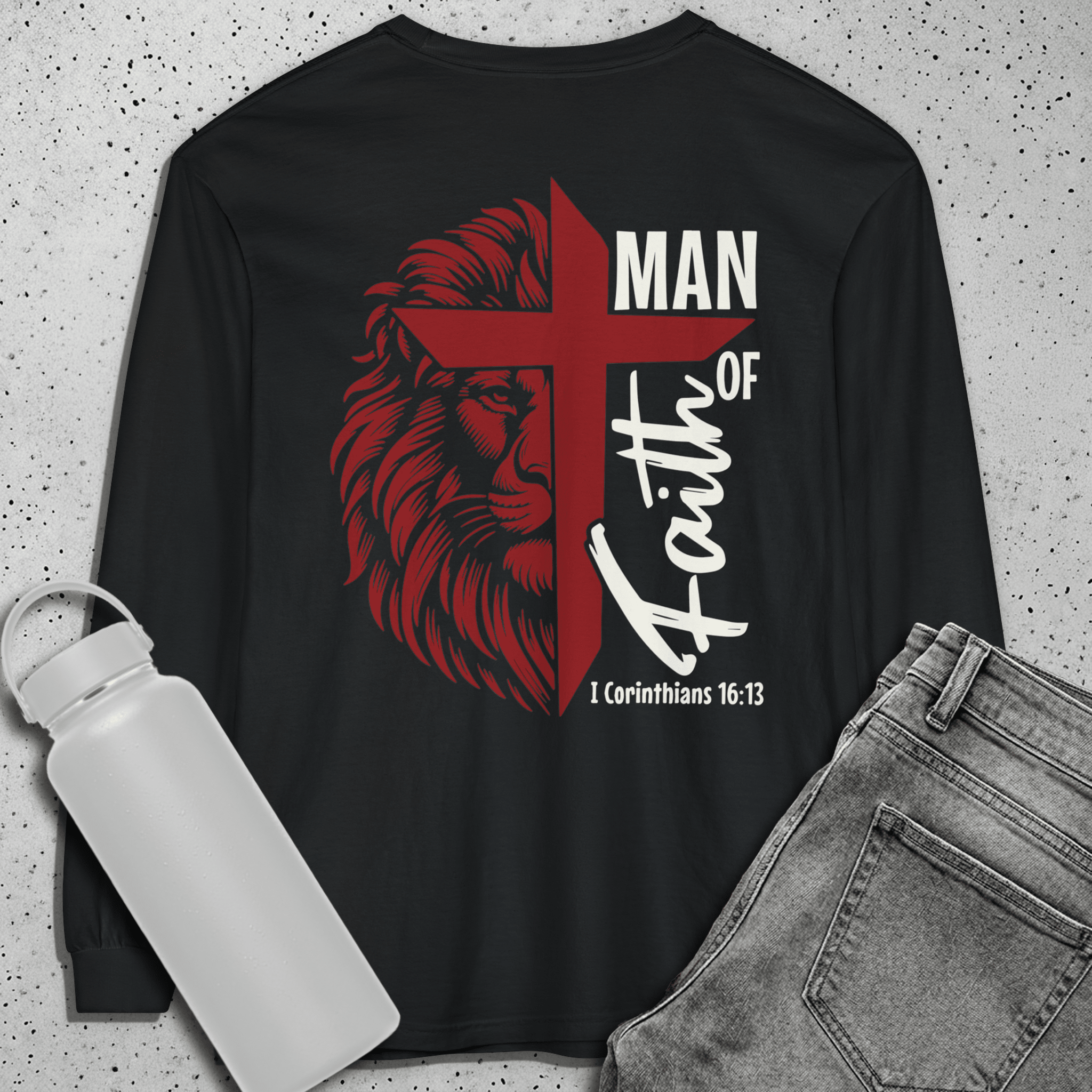 Man of Faith - Garment-dyed Long Sleeve T-Shirt - 2 Colors - Sacred Stylz