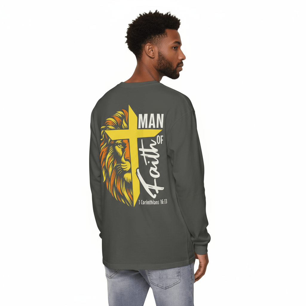 Man of Faith - Garment - dyed Long Sleeve T-Shirt - 2 Colors - Sacred Stylz