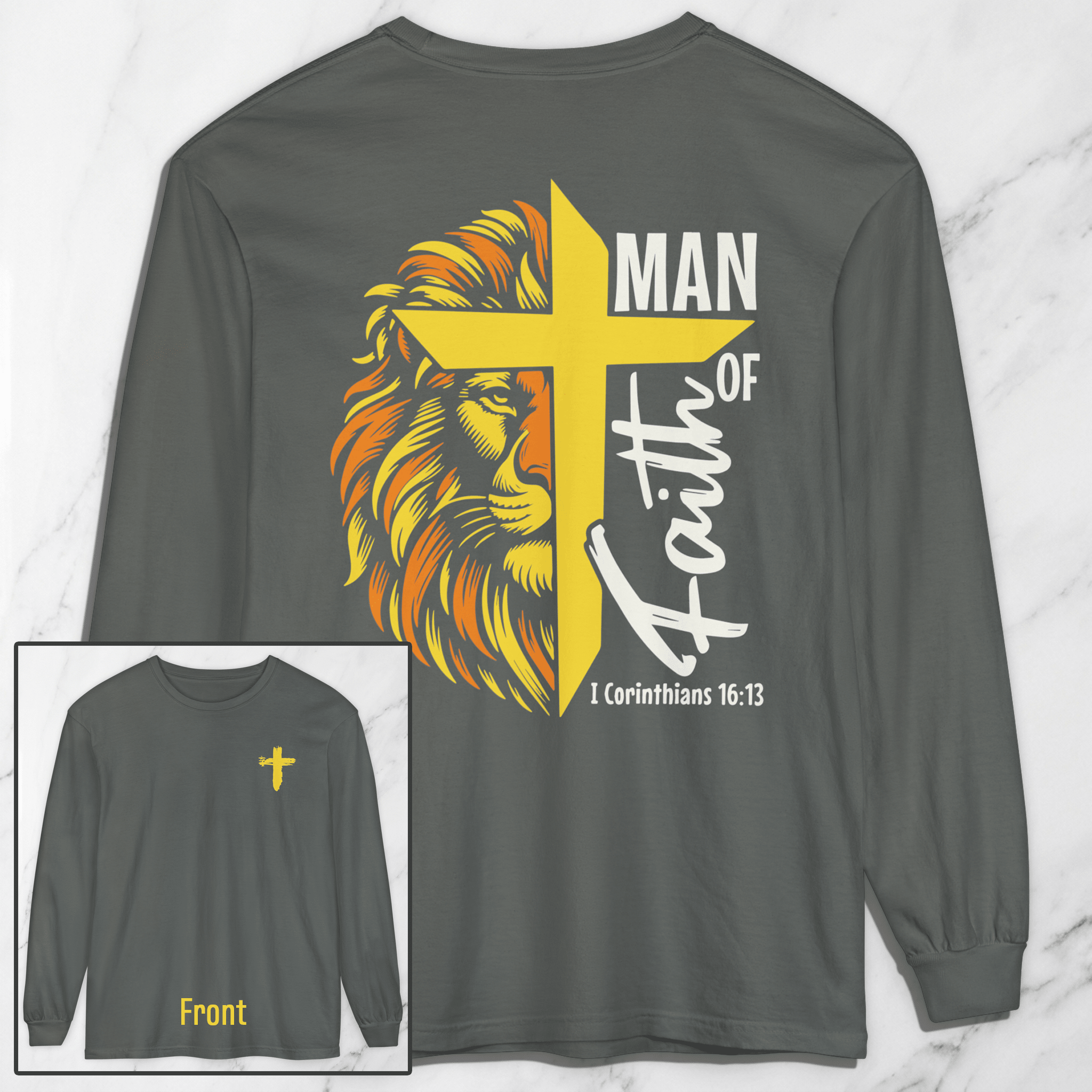 Man of Faith - Garment-dyed Long Sleeve T-Shirt - 2 Colors - Sacred Stylz