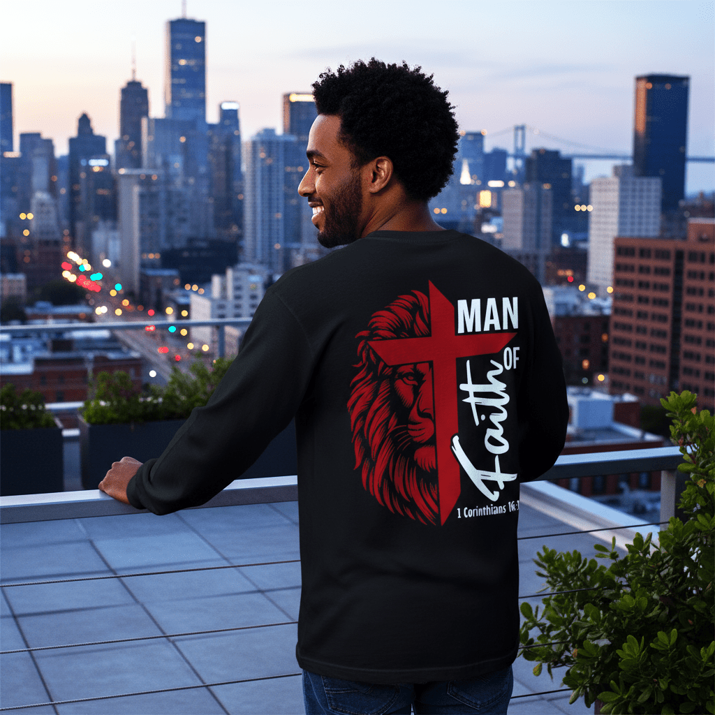 Man of Faith - Garment - dyed Long Sleeve T-Shirt - 2 Colors - Sacred Stylz
