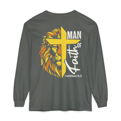 Man of Faith - Garment - dyed Long Sleeve T-Shirt - Sacred Stylz