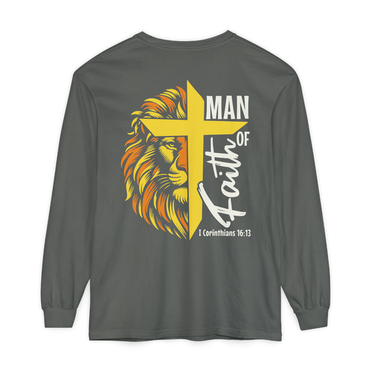Man of Faith - Garment - dyed Long Sleeve T-Shirt - Sacred Stylz