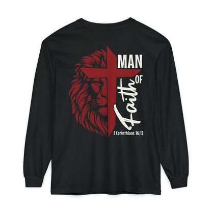 Man of Faith - Garment - dyed Long Sleeve T-Shirt - Sacred Stylz