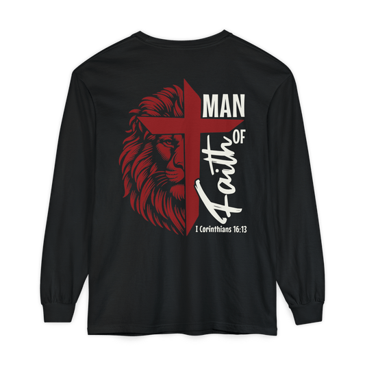 Man of Faith - Garment - dyed Long Sleeve T-Shirt - Sacred Stylz