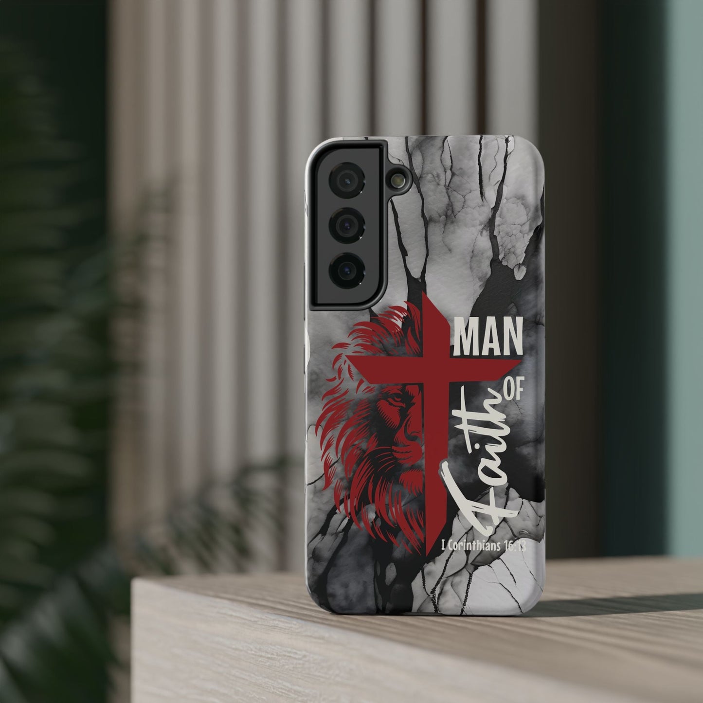 Man of Faith - Impact - Resistant Phone Case - Lion & Cross (Red) - Sacred Stylz