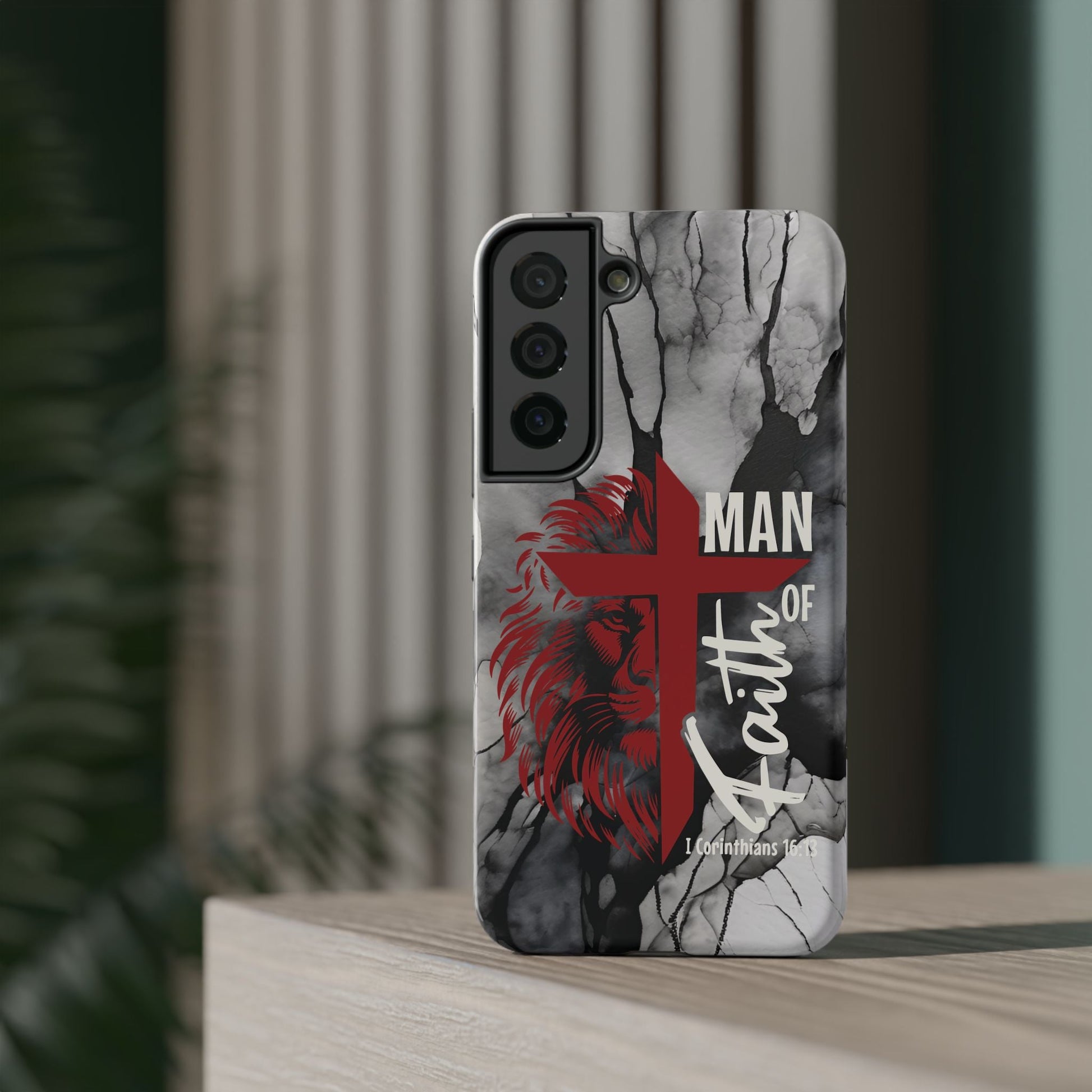 Man of Faith - Impact - Resistant Phone Case - Lion & Cross (Red) - Sacred Stylz