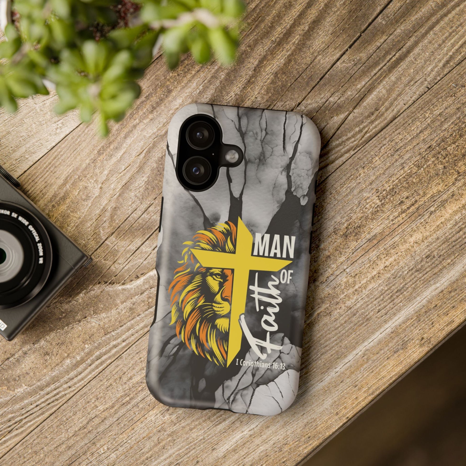 Man of Faith - Impact - Resistant Phone Case - Lion & Cross (Yellow) - Sacred Stylz