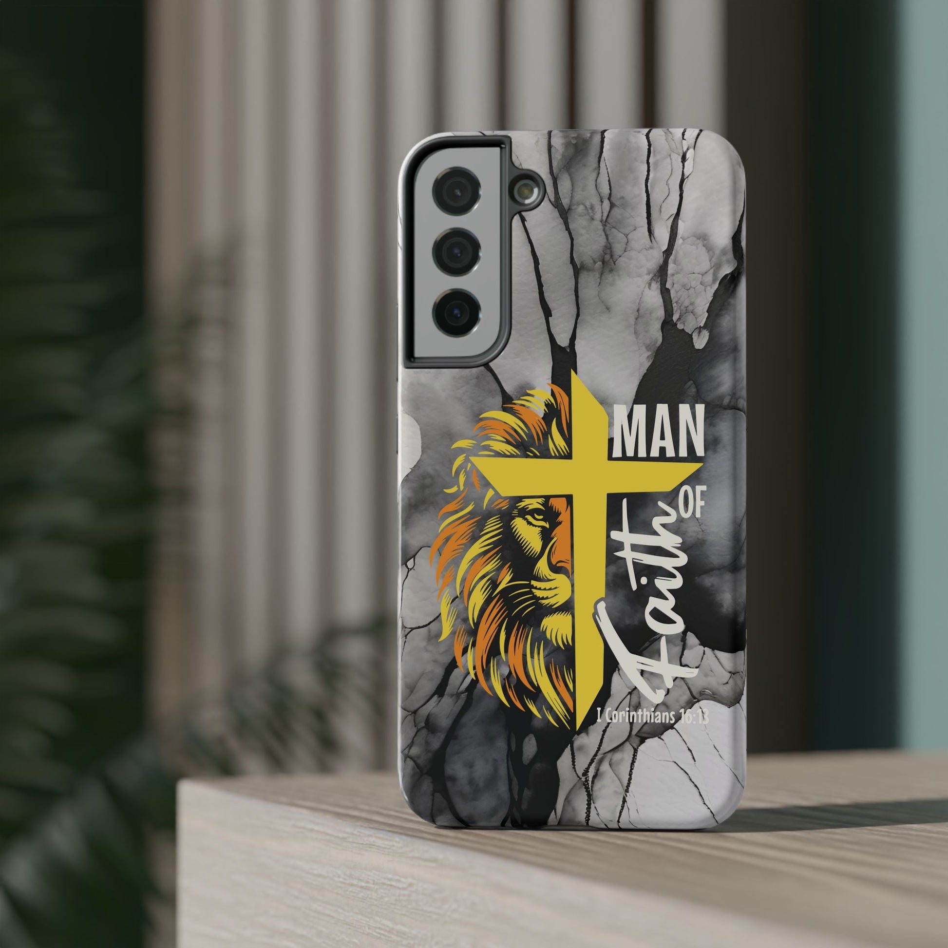 Man of Faith - Impact - Resistant Phone Case - Lion & Cross (Yellow) - Sacred Stylz