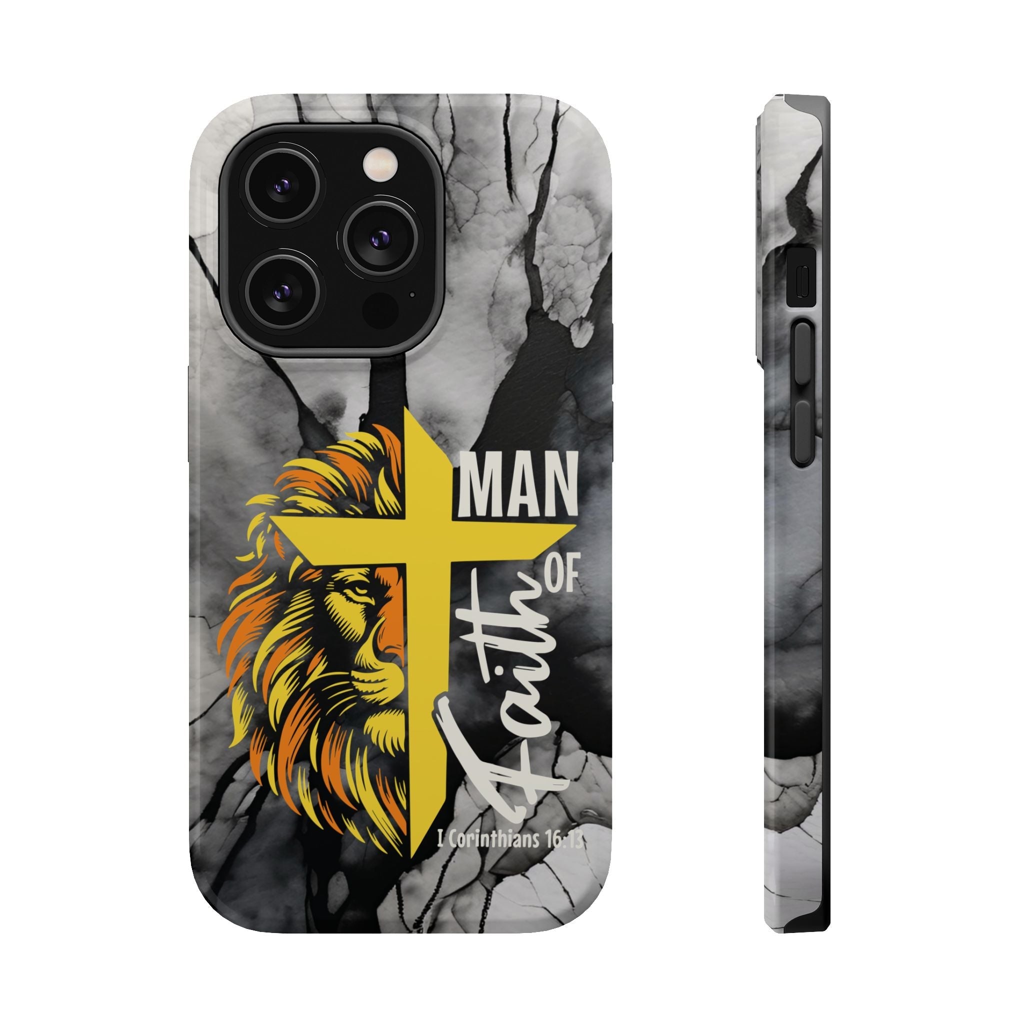 Man of Faith- Magnetic Tough Phone Case - Bible Verse (Gold Lion) - (Fits Samsung & Apple) - Sacred Stylz