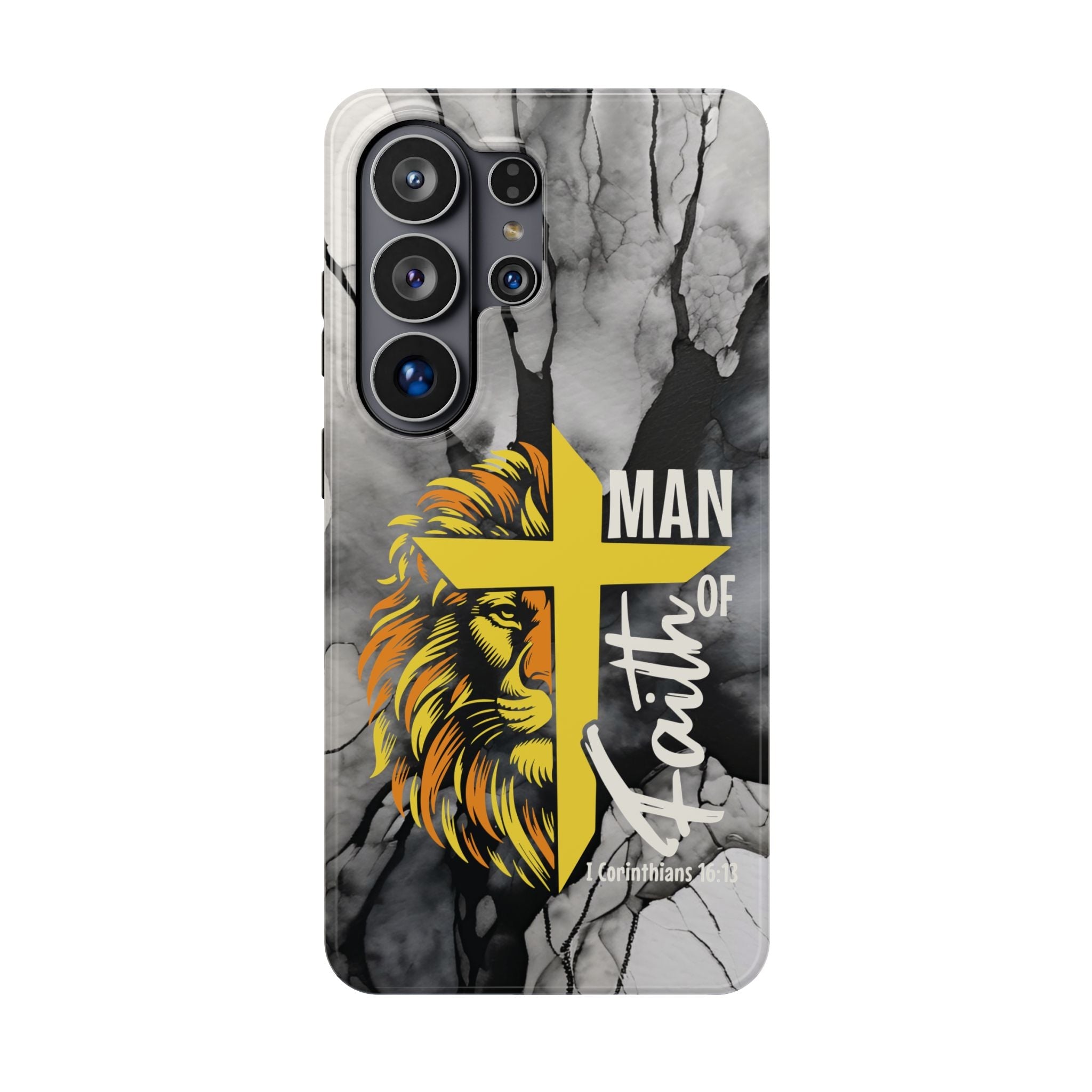 Man of Faith- Magnetic Tough Phone Case - Bible Verse (Gold Lion) - (Fits Samsung & Apple) - Sacred Stylz