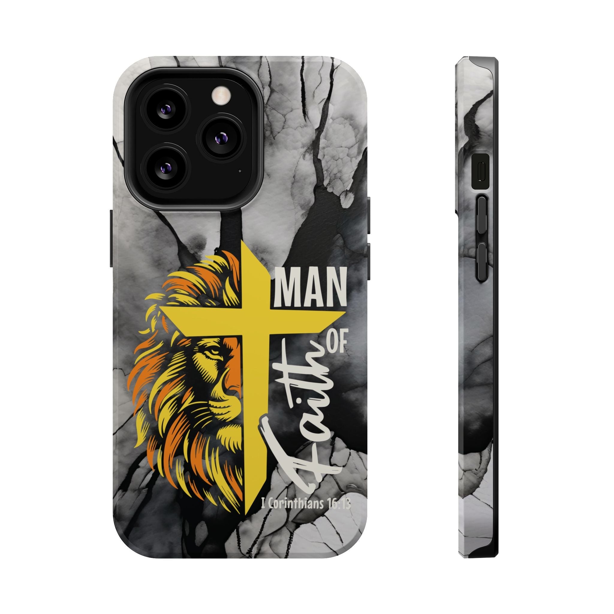 Man of Faith- Magnetic Tough Phone Case - Bible Verse (Gold Lion) - (Fits Samsung & Apple) - Sacred Stylz