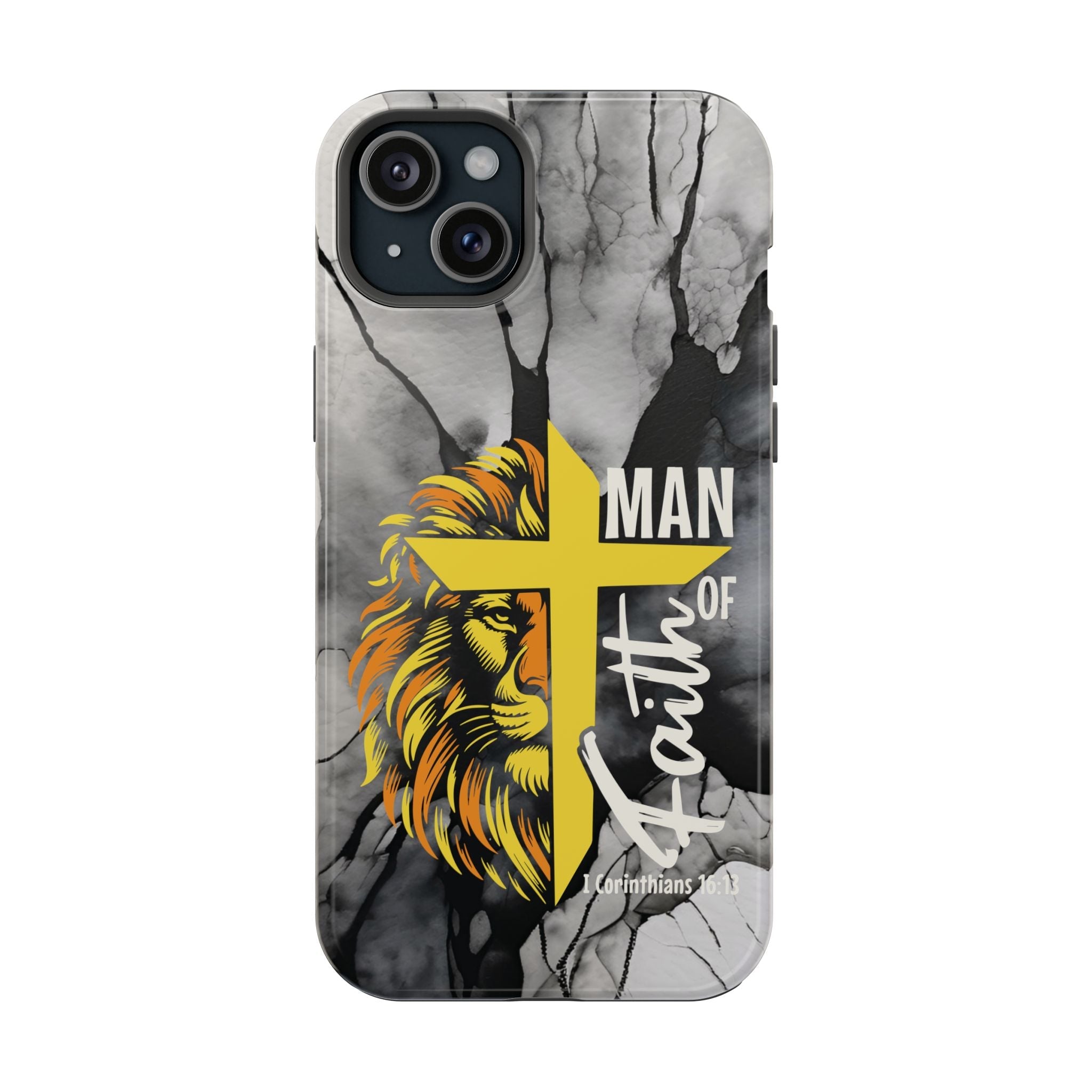 Man of Faith- Magnetic Tough Phone Case - Bible Verse (Gold Lion) - (Fits Samsung & Apple) - Sacred Stylz