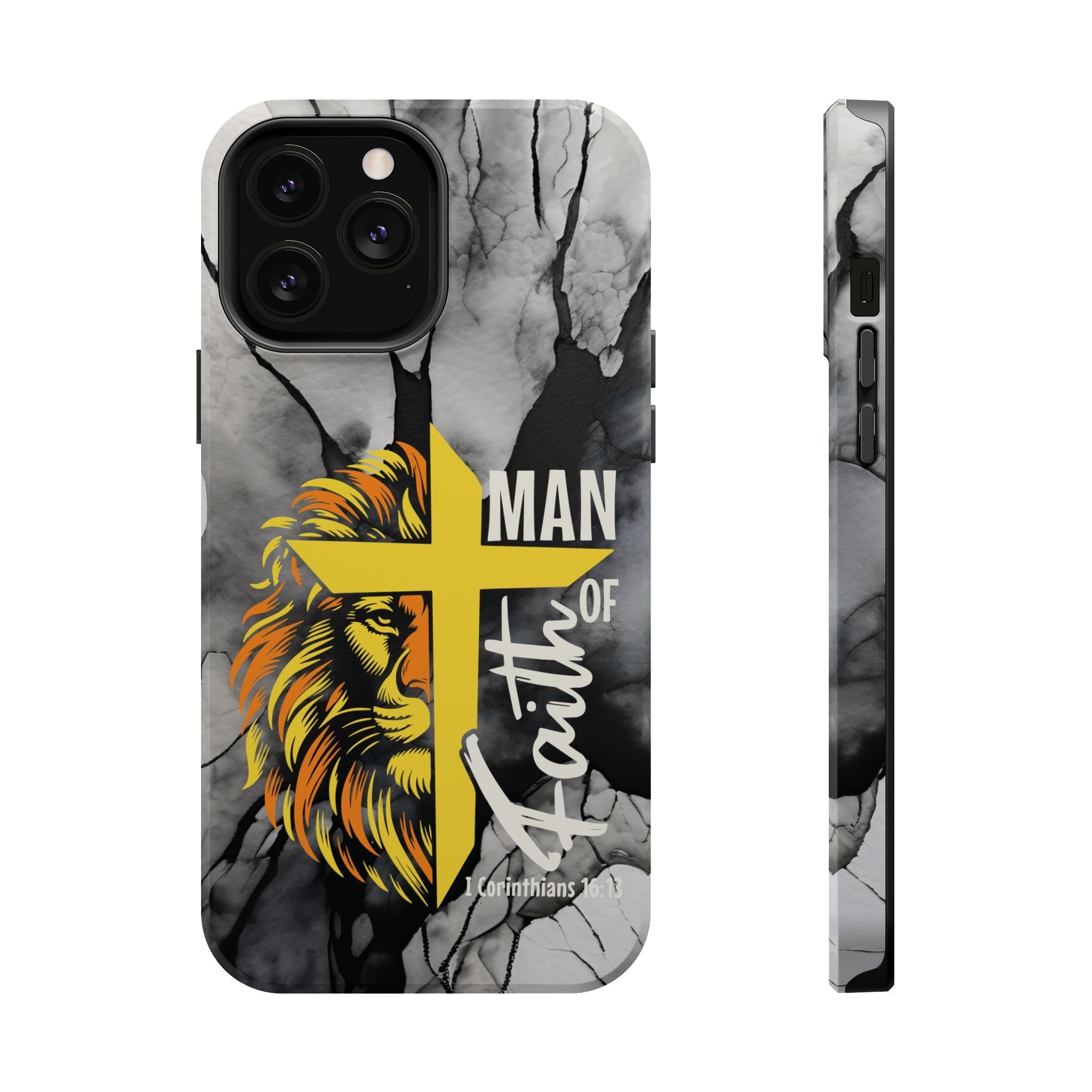 Man of Faith- Magnetic Tough Phone Case - Bible Verse (Gold Lion) - (Fits Samsung & Apple) - Sacred Stylz
