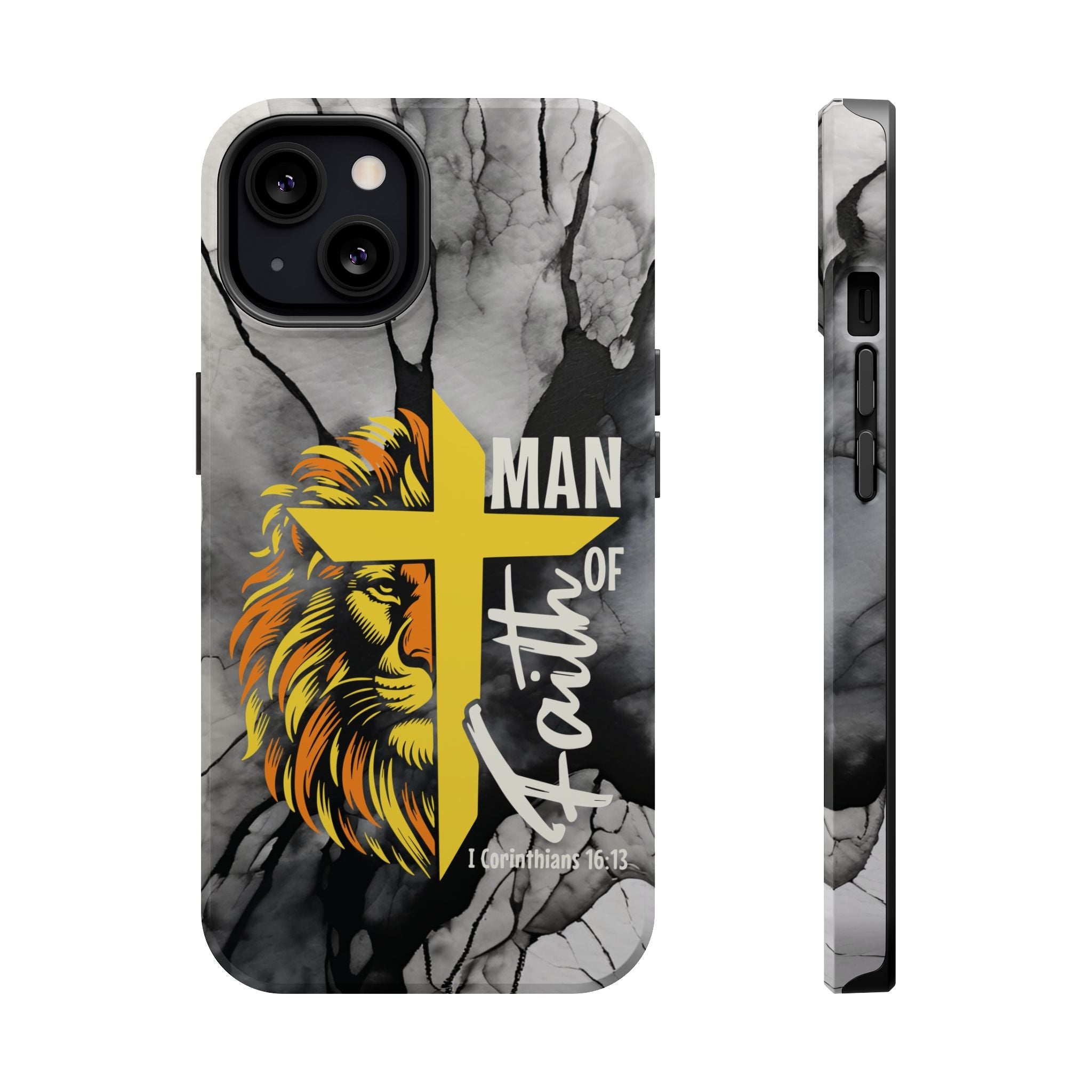 Man of Faith- Magnetic Tough Phone Case - Bible Verse (Gold Lion) - (Fits Samsung & Apple) - Sacred Stylz