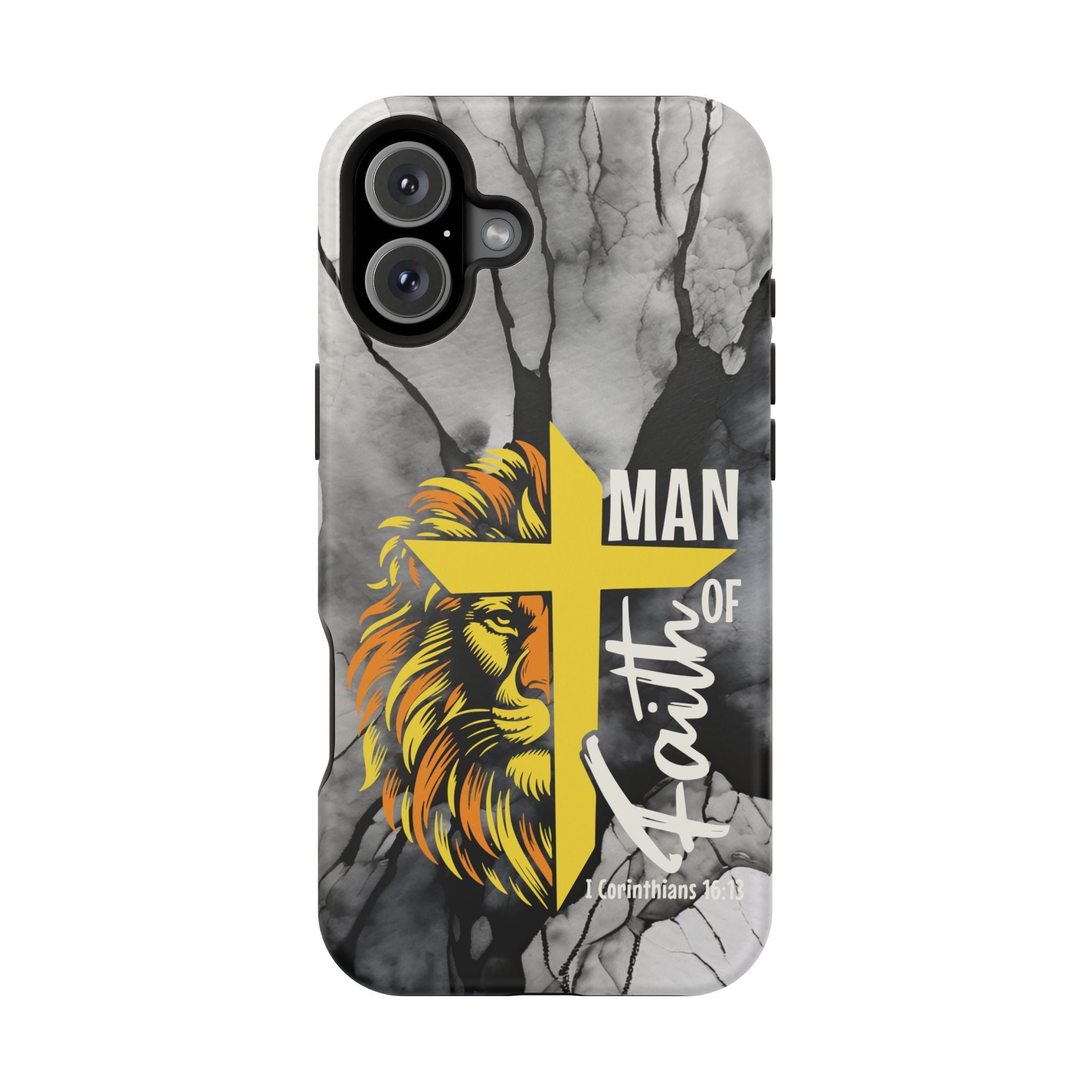 Man of Faith- Magnetic Tough Phone Case - Bible Verse (Gold Lion) - (Fits Samsung & Apple) - Sacred Stylz