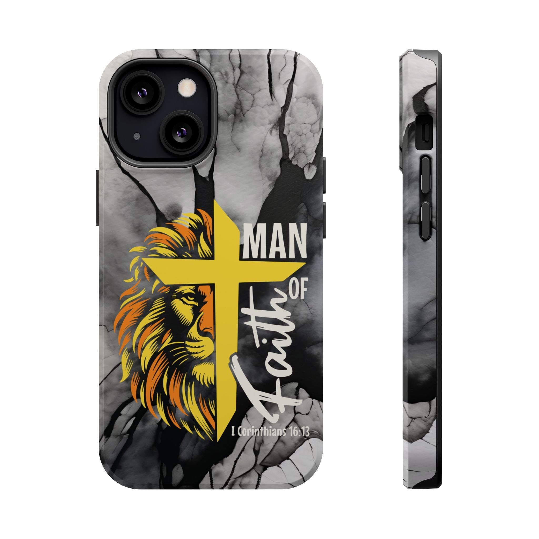 Man of Faith- Magnetic Tough Phone Case - Bible Verse (Gold Lion) - (Fits Samsung & Apple) - Sacred Stylz