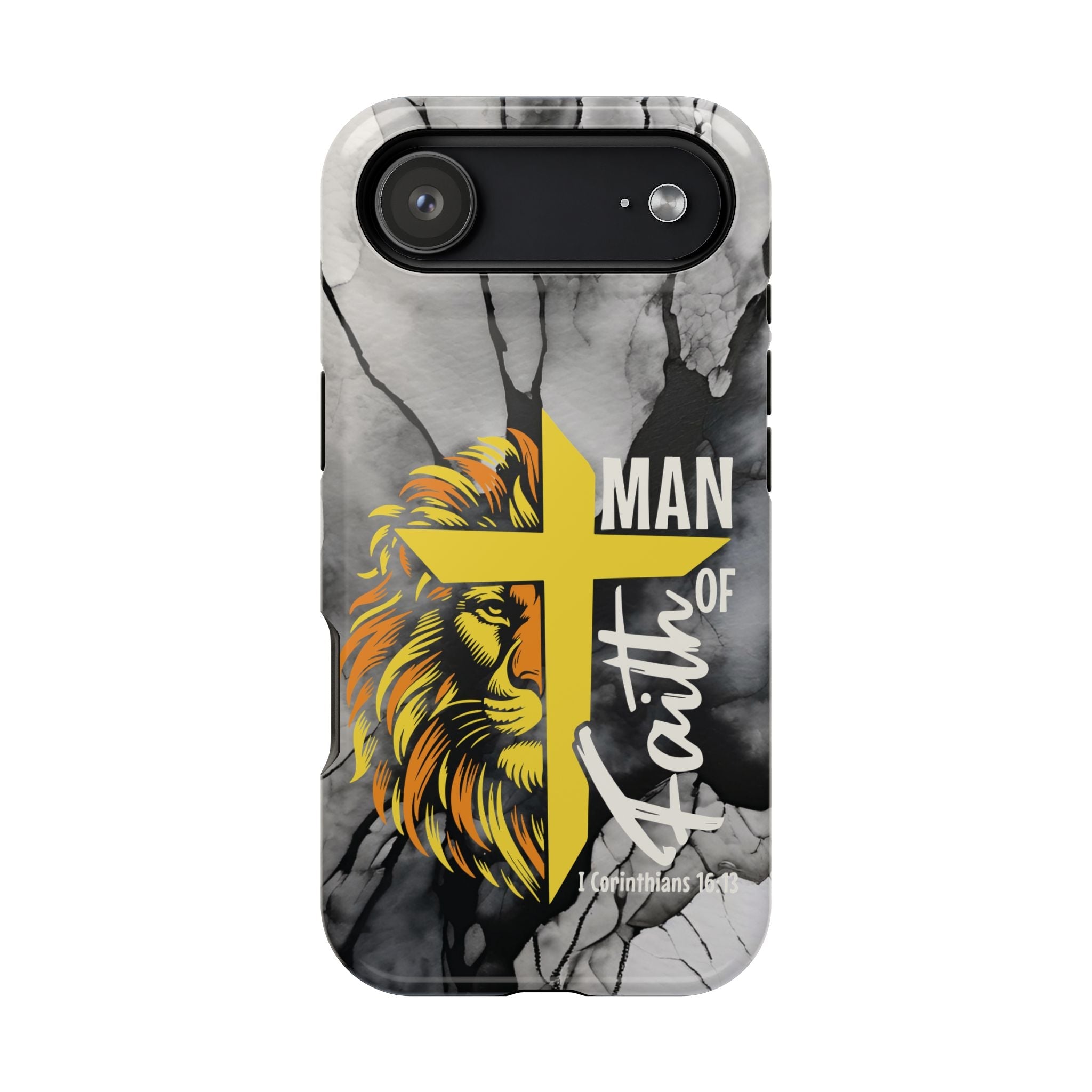 Man of Faith- Magnetic Tough Phone Case - Bible Verse (Gold Lion) - (Fits Samsung & Apple) - Sacred Stylz