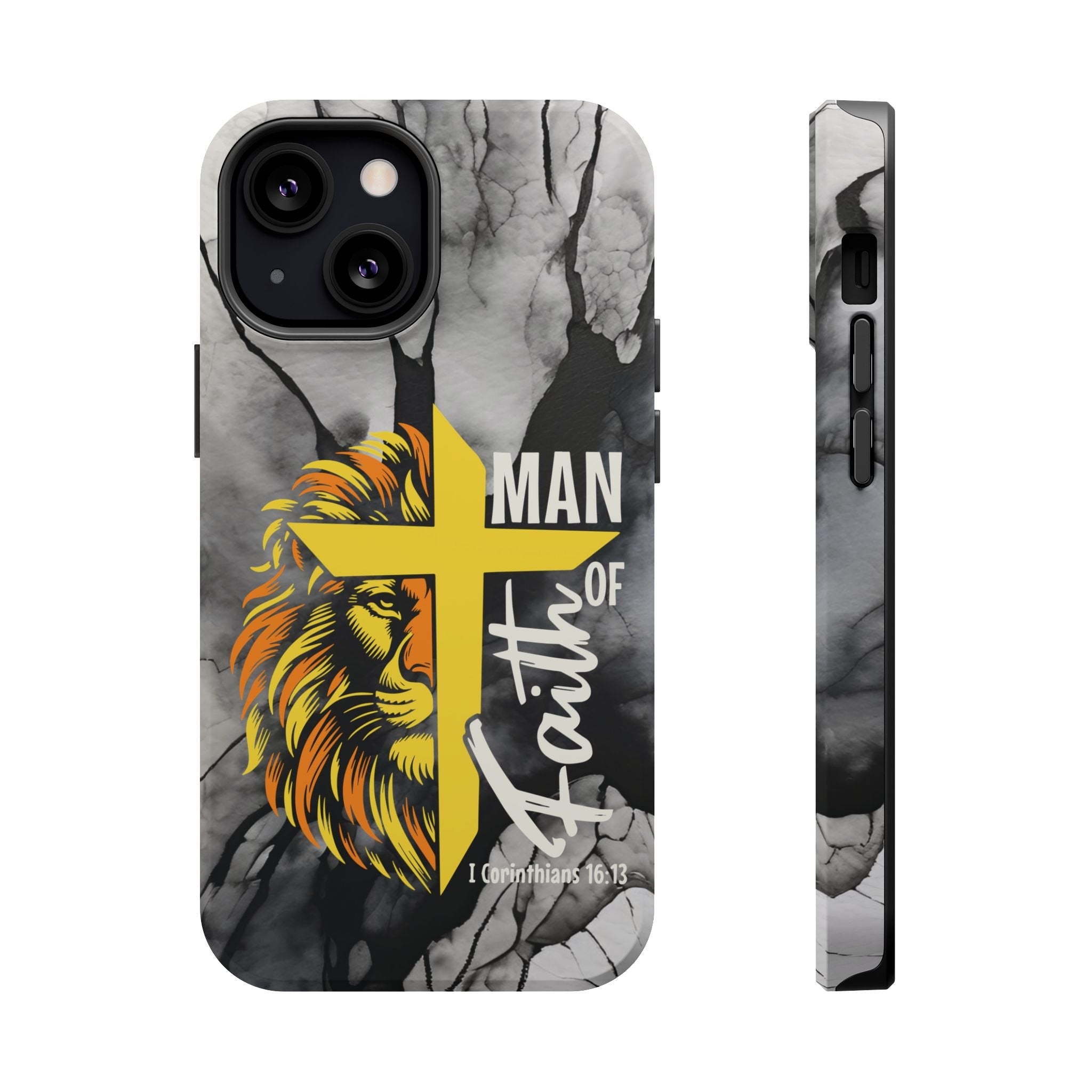Man of Faith- Magnetic Tough Phone Case - Bible Verse (Gold Lion) - (Fits Samsung & Apple) - Sacred Stylz