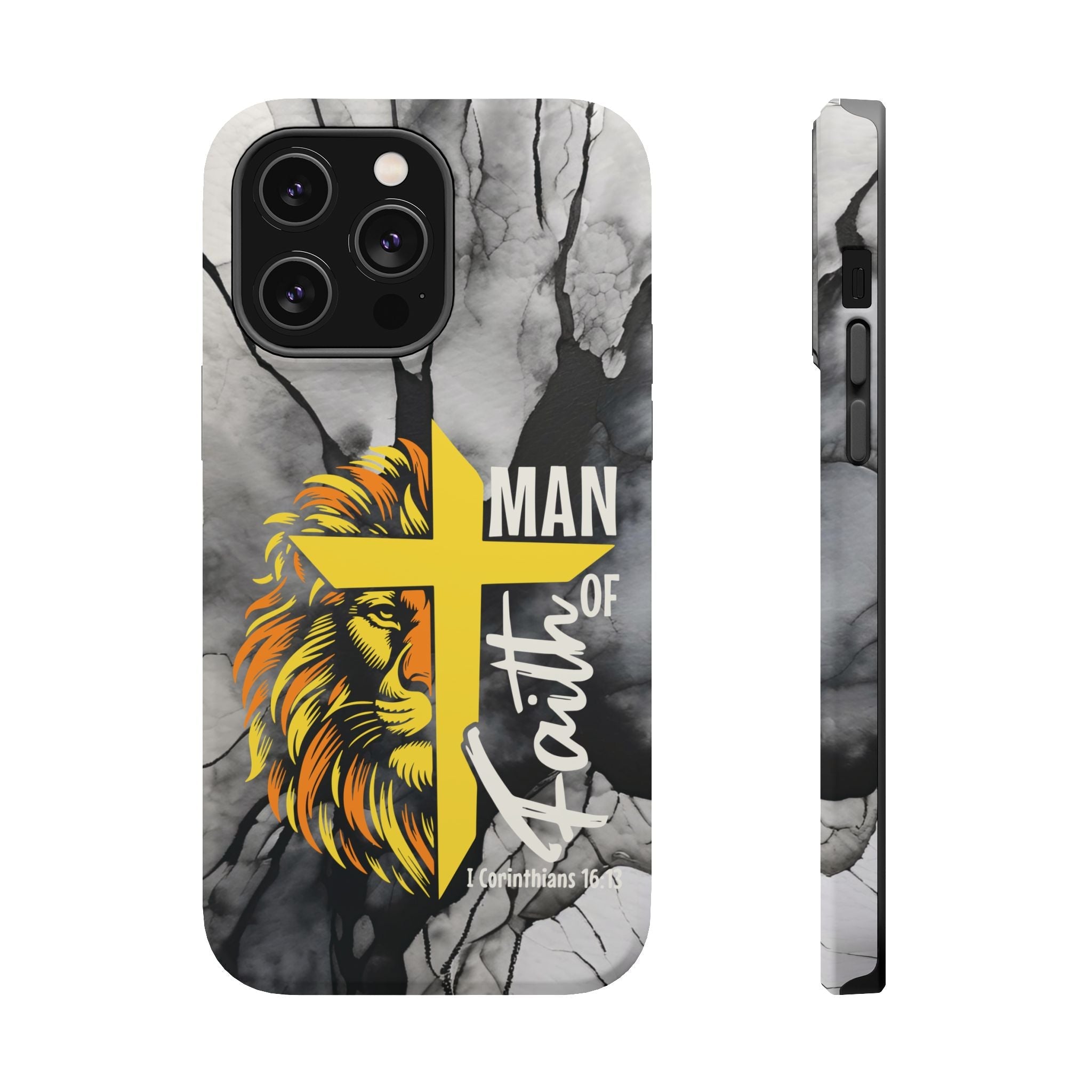 Man of Faith- Magnetic Tough Phone Case - Bible Verse (Gold Lion) - (Fits Samsung & Apple) - Sacred Stylz