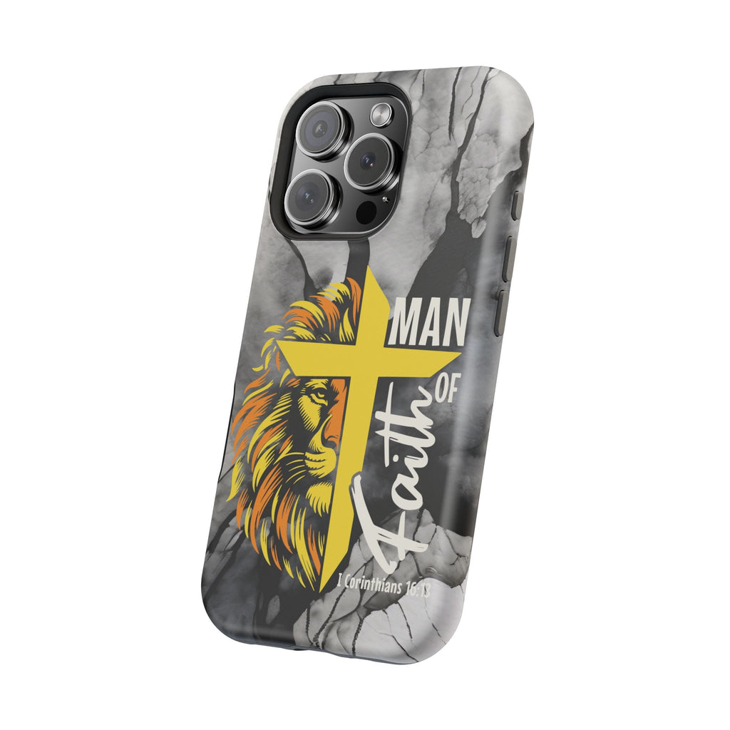 Man of Faith- Magnetic Tough Phone Case - Bible Verse (Gold Lion) - (Fits Samsung & Apple) - Sacred Stylz