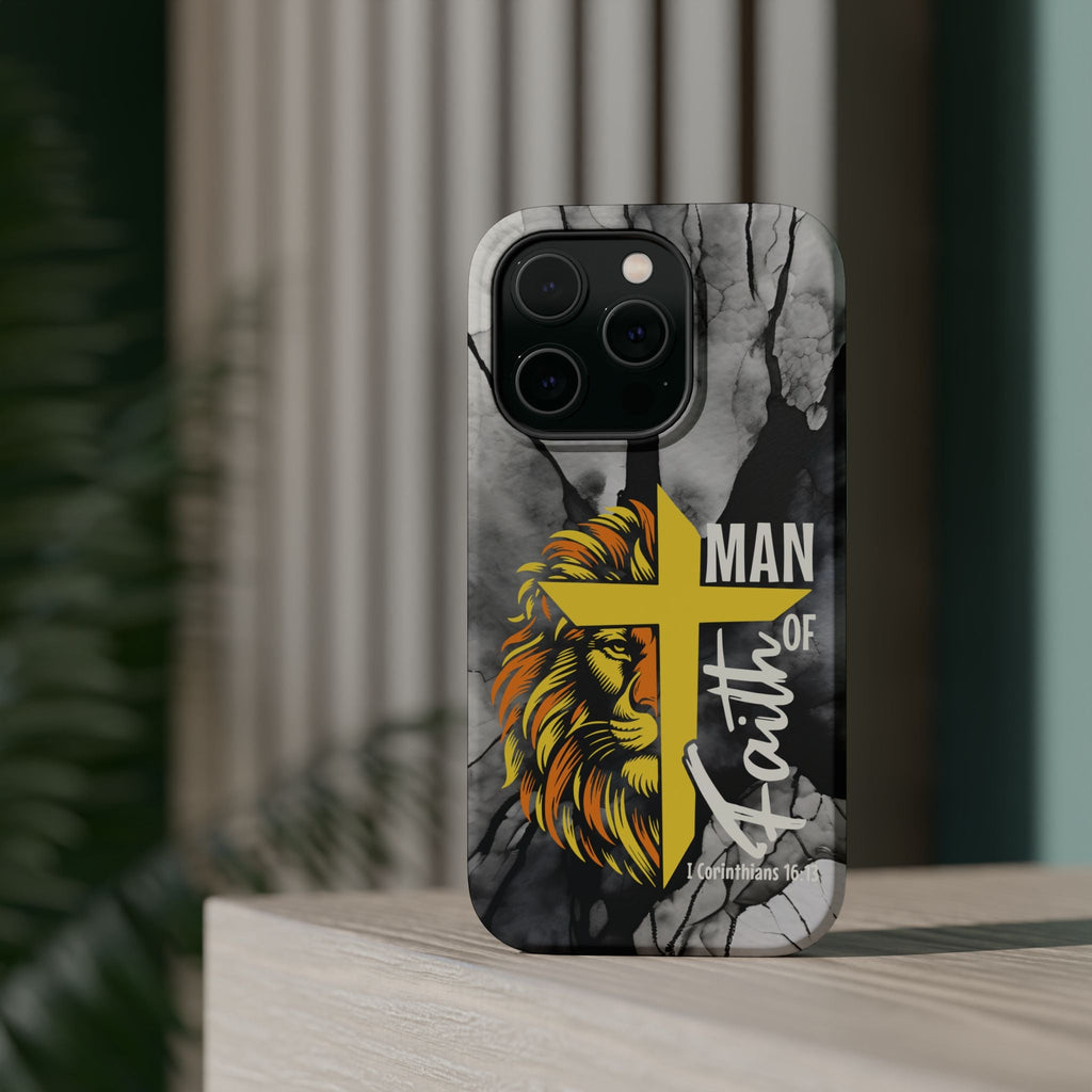 Man of Faith- Magnetic Tough Phone Case - Bible Verse (Gold Lion) - (Fits Samsung & Apple) - Sacred Stylz