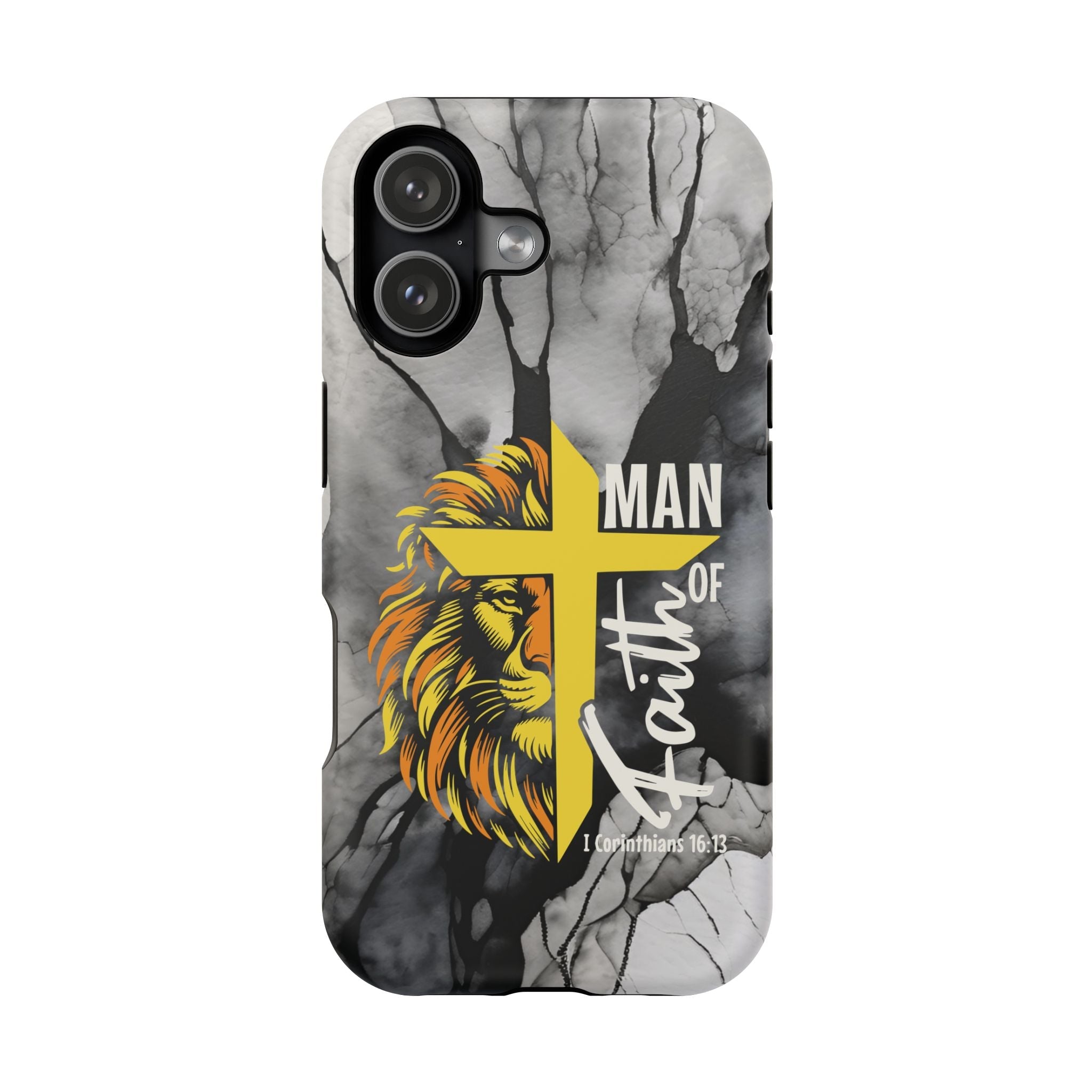 Man of Faith- Magnetic Tough Phone Case - Bible Verse (Gold Lion) - (Fits Samsung & Apple) - Sacred Stylz