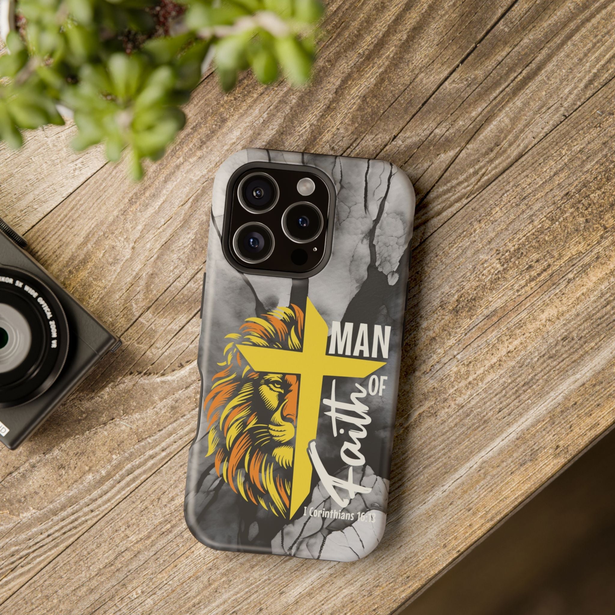 Man of Faith- Magnetic Tough Phone Case - Bible Verse (Gold Lion) - (Fits Samsung & Apple) - Sacred Stylz