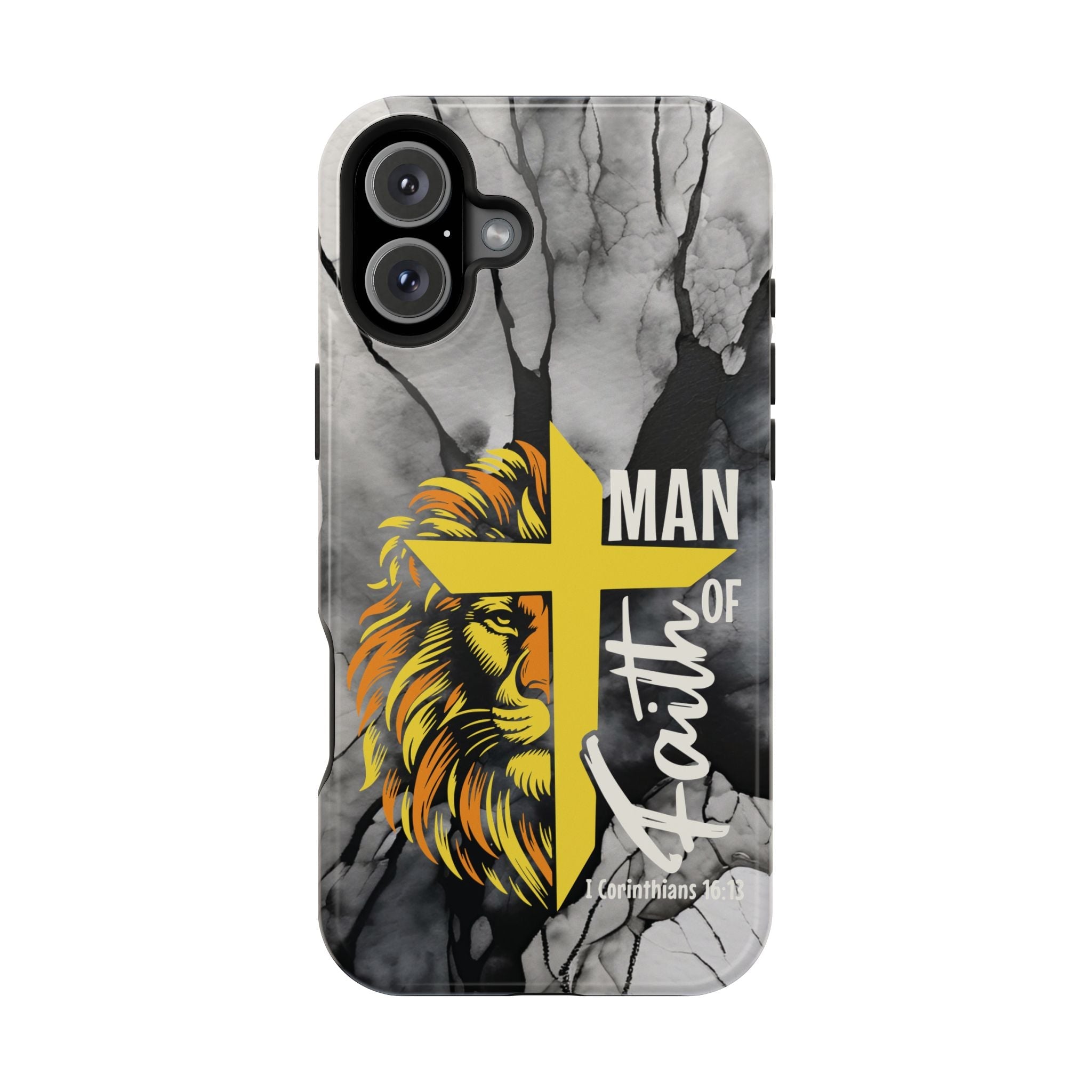 Man of Faith- Magnetic Tough Phone Case - Bible Verse (Gold Lion) - (Fits Samsung & Apple) - Sacred Stylz
